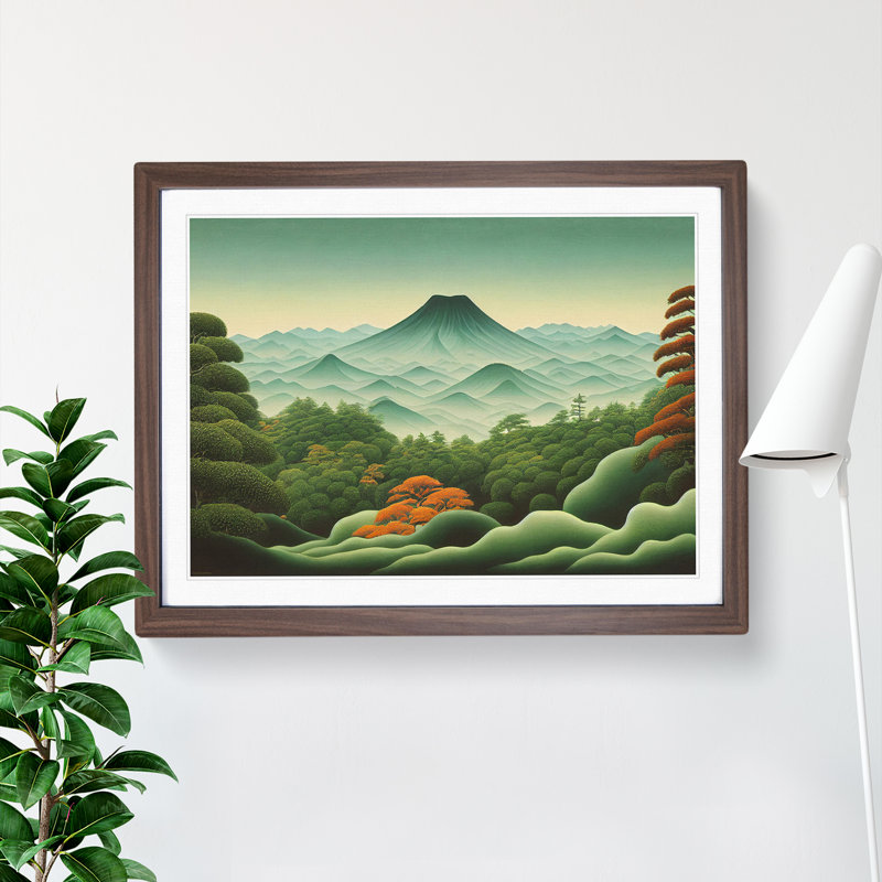 Retro Japanese Forest Vol.2 - Single Picture Frame Painting, 34cm H x 46cm W x 2cm D, Walnut Framed