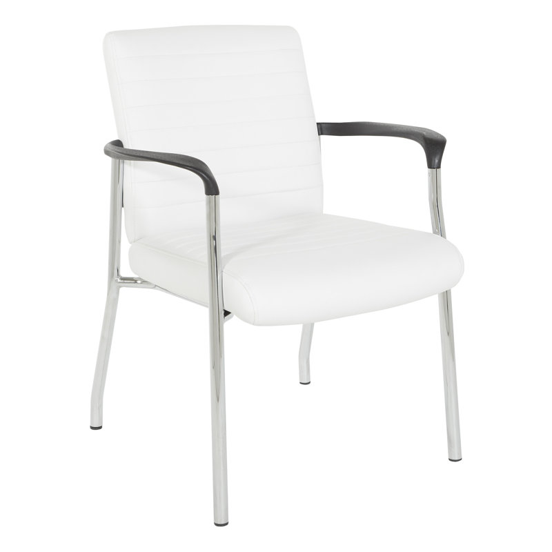Chaise de salle d'attente avec structure en métal Emblyn, Chrome, Similicuir blanc