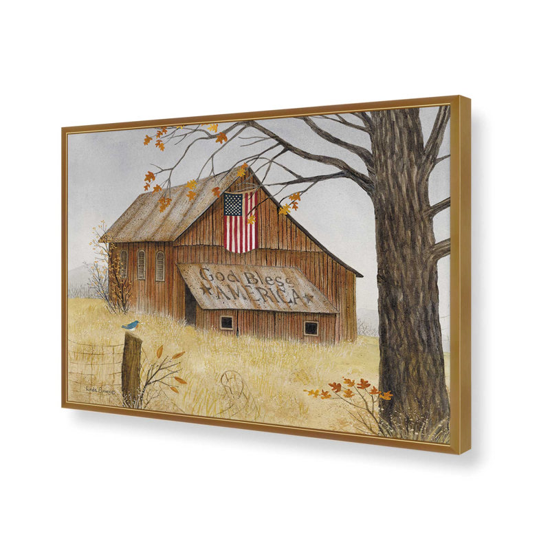 «Autumn’s Patriotic Whisper» par Linda Spivey, reproduction d'art, L 24 po x H 18 po, Doré, Impression encadrée