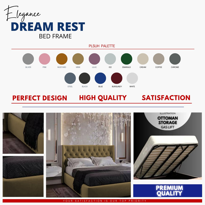 Rebeca Wingback Ottoman Storage Bed - Plush Velvet Gas Lift Bed Frame with Headboard, Double (4'6), Mink