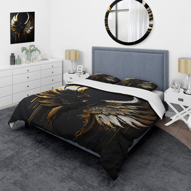 Ensemble de housse de couette Angel Wings II - Wings Angel - argent, noir et noir