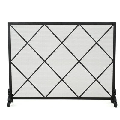 Pare-étincelles en fer - panneau simple, diamant moderne et élégant, 41,5 po x 8,9 po 32,1 po, noir contemporain l 41,5 po x P 8,9 po H 32,1 po