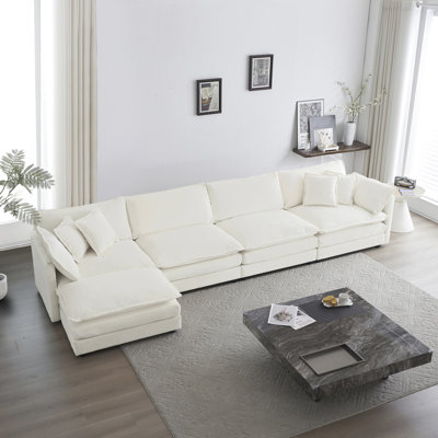Canapé en U en chenille blanche: canapé modulaire à 5 places pour salon moderne en chenille: avec cinéma maison