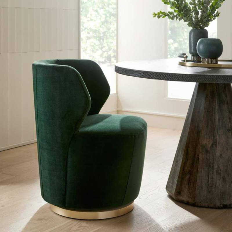 Poppy Chair Forest Velvet Champagne Swivel, Forest Cotton Blend