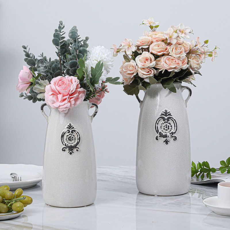 2 Piece White Ceramic Table Vase Set