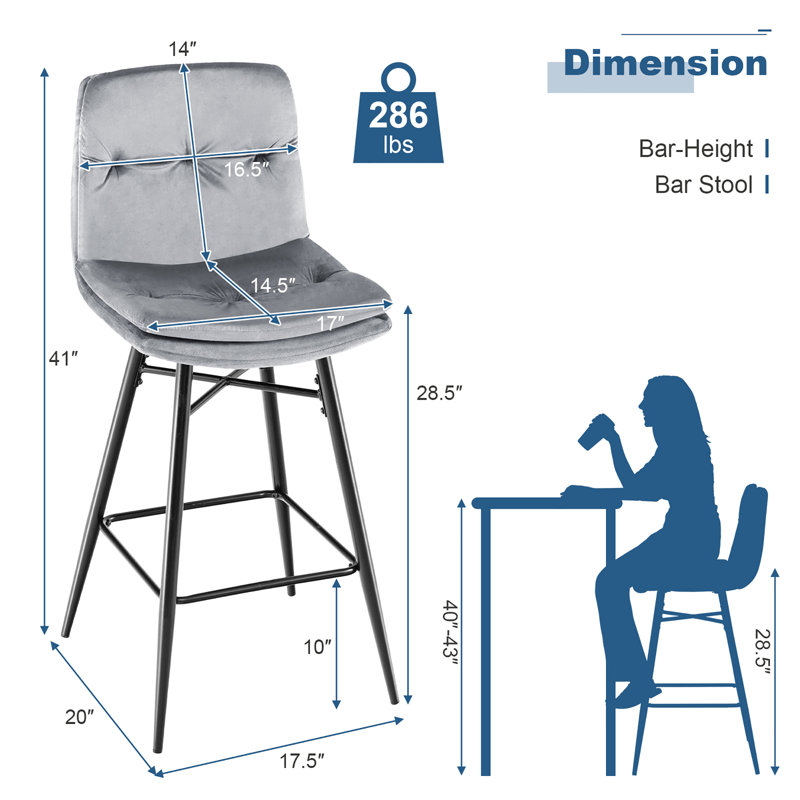 Akarsh Upholstered Counter Stool with Metal Frame, Gray