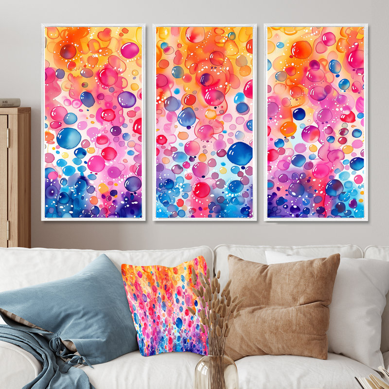 «Pink Blue Aquariums Bubbles I» - Ensemble de décorations murales aquariums, H 32 po x l 48 po x P 1 po