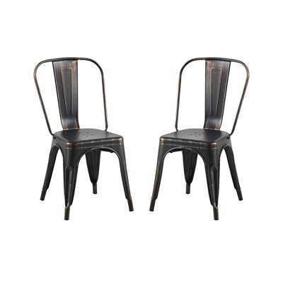 Ensemble de 2 chaises de salle à manger modernes de style industriel, chaises empilables en métal noir mat sablé, hauteur d'assise de 45,7 cm (18 pouces) pour la cuisine et la salle à manger