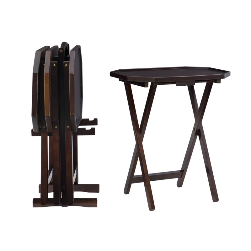 Bartelso Octagon Wood Tray Table Set with Stand