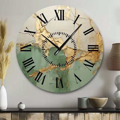 Green Gold Minimalism Poteries - Abstract Spirals Black Face Wall Clock