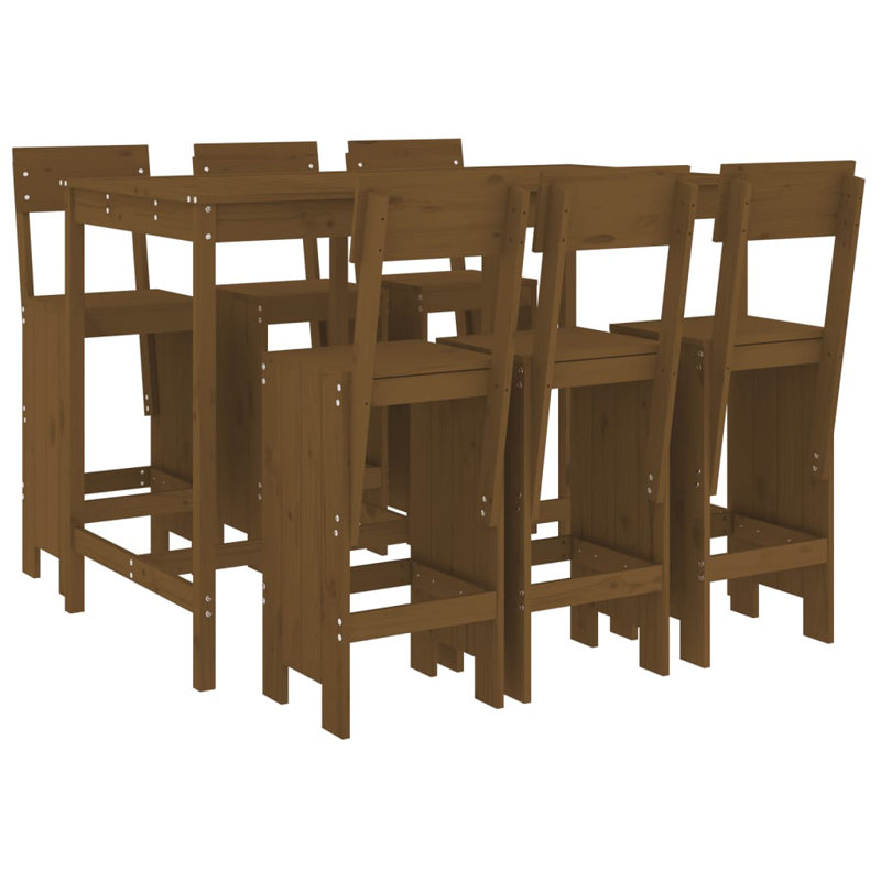 Ayron Brayden Studio Bar Set with Wood Frame and Solid Wood Outer Material, Honey Brown