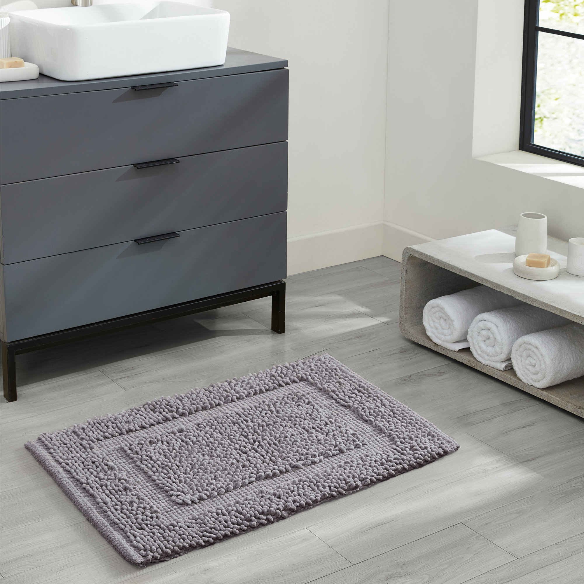 Payten Classic Cotton Bath Mat, Charcoal, Single - 27"W x 45"L