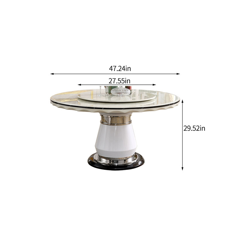Simple White Faux Marble Round Dining Table, 29.52”H x 47.24”L x 47.24”W