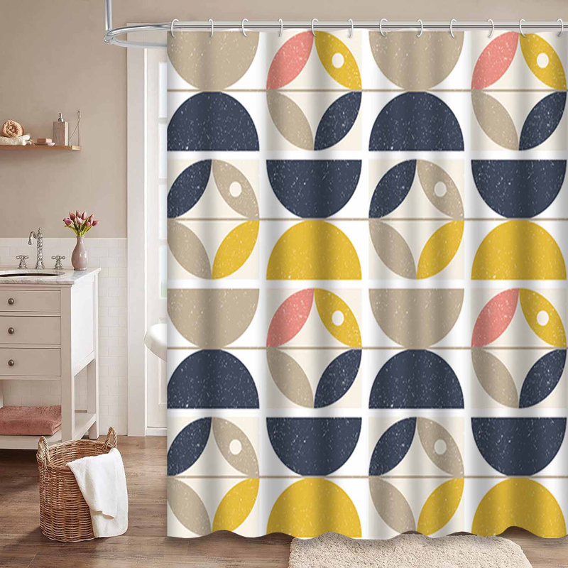 Rideau de douche moderne à motif géométrique abstrait avec 12 crochets, L 72 po x l 84 po