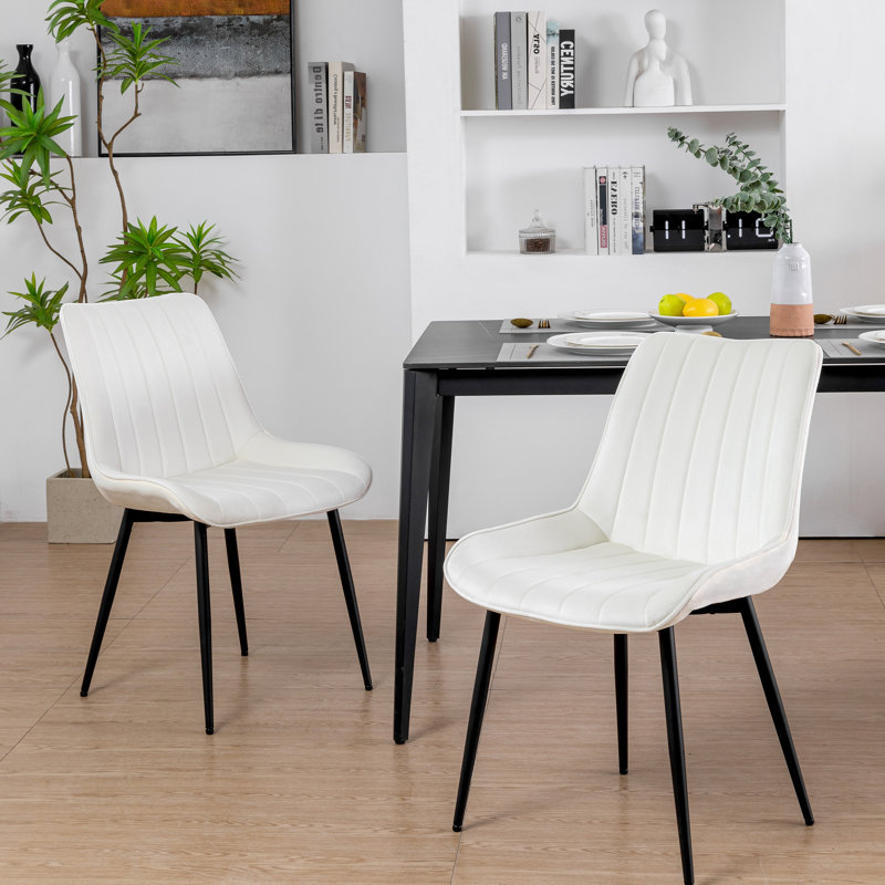 Willar 19.68'' H Tufted Velvet Upholstered Metal Side Chair, White