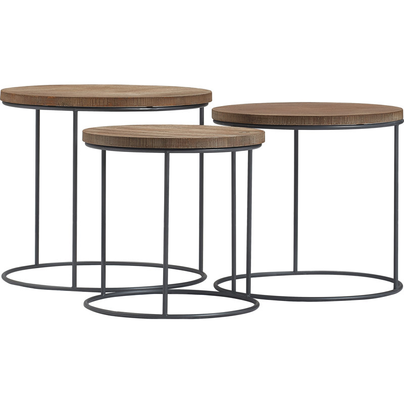 Berkshire 23" Round Distressed Wood and Metal Nesting Side Tables