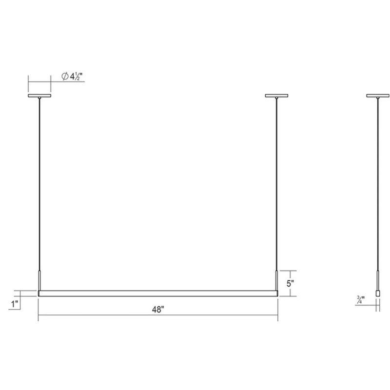 Luminaire suspendu DEL à deux côtés Thin-Line, Aluminium satiné brillant, 3500K, H 5 po x l 48 po x P 0,75 po