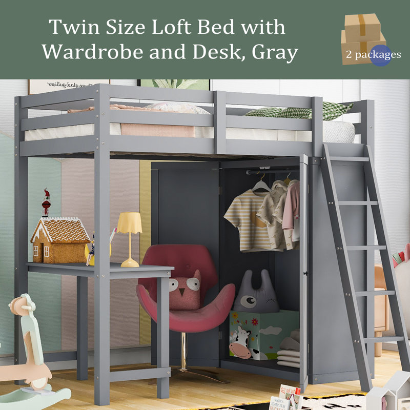 Lit mezzanine simple Ignacy Kids, Gris