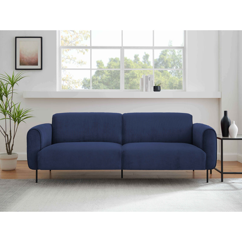 213.2Cm Round Arms Sofa, Blue