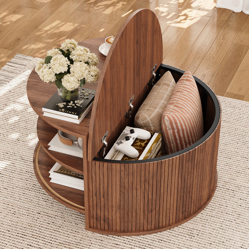 Round Coffee Table With Storage, Walnut