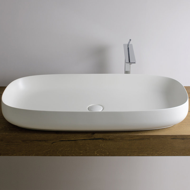 Lavabo de salle de bain vasque rectangulaire en céramique Seed, Blanc lustré