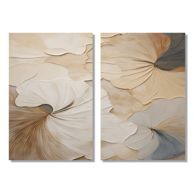 Beige Minimalism Elegance In Bloom - Flowers Wall Art, Beige Floral Canvas Print Set Of 2