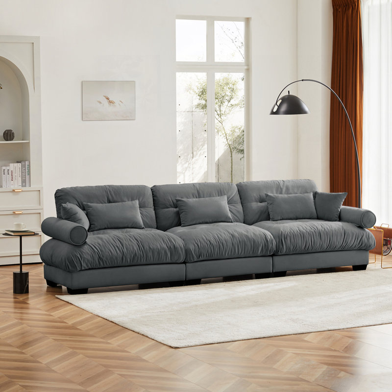 Comfortable Oversize Velvet Sofa with Multiple Pillows and Flexible Design, Grey
