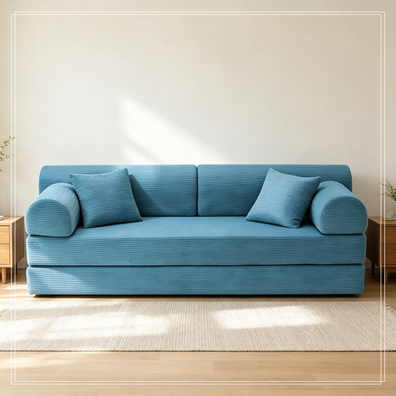 Virnelli pliable avec coussin moelleux et accoudoirs ronds, Bleu clair