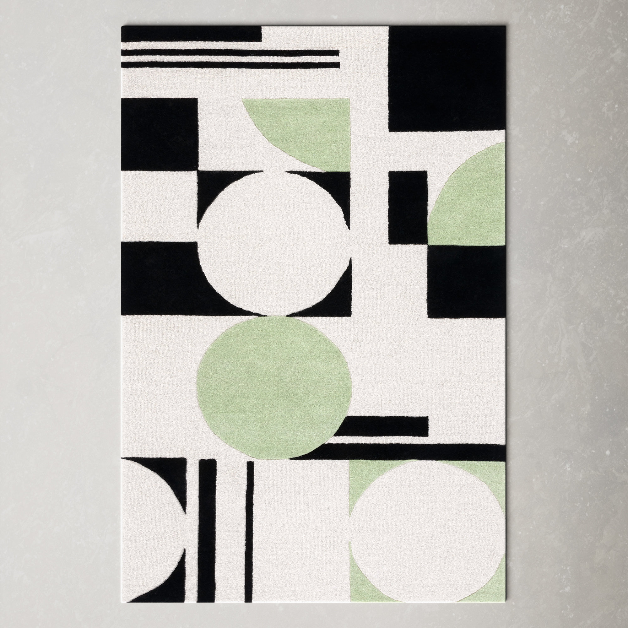 Felipe Handmade Wool Green / Black/ White Rug, Rectangle 3' x 5'