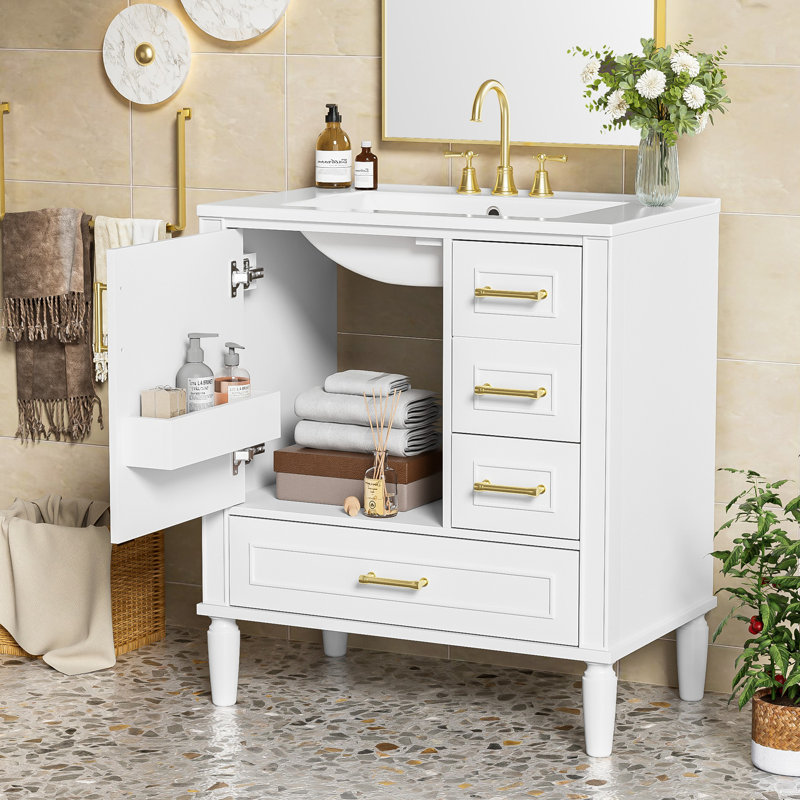 Meuble-lavabo 30 po avec lavabo en céramique, Blanc