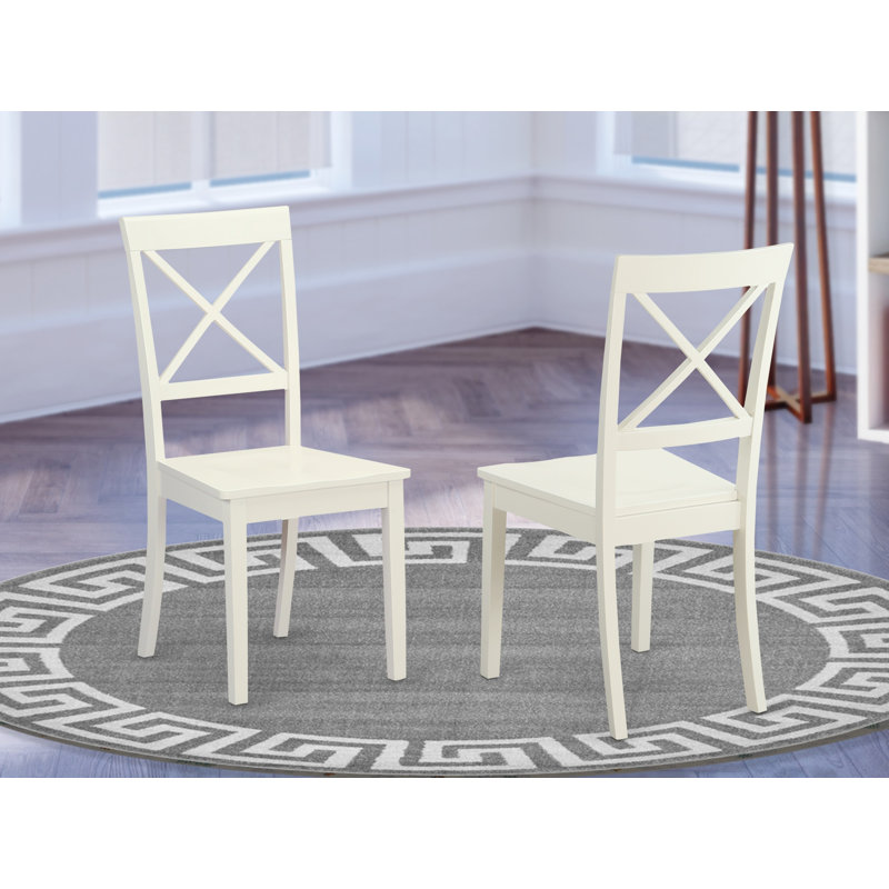 Boston Dining Room Chairs - Cross Back Solid Wood Seat Chairs, Set of 2, Linen White, Linen White