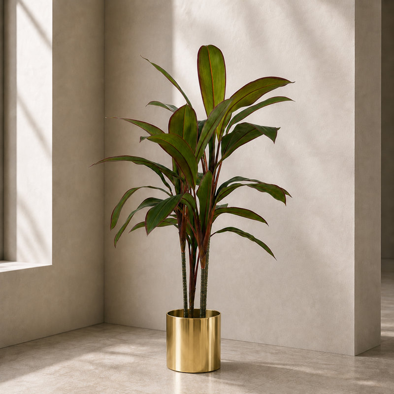 Artificial Realistic Palms Faux Moss Tree in Metal Planter, Gold