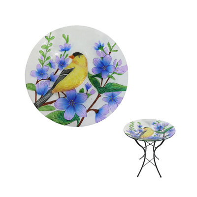 Bain d'oiseaux 18 "avec chardonneret et support en métal" New Jersey "