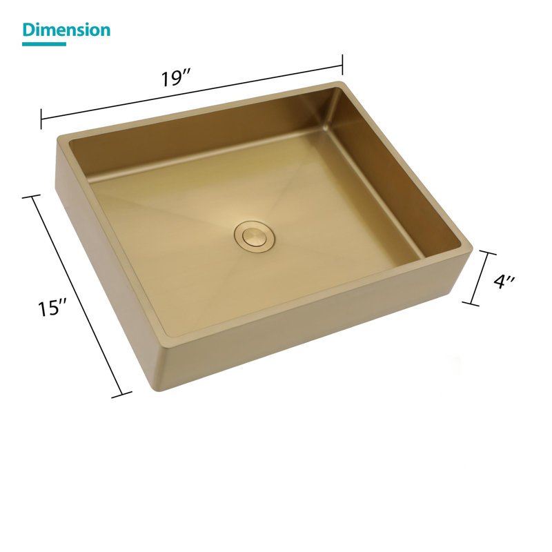 Gold Rectangular Stainless Steel Vessel Sink 19 x 15 Inch