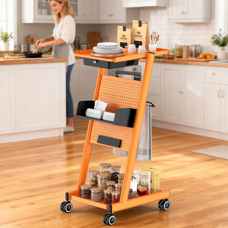 Hairdresser Utility Cart Salon Trolley With Pegboard, Orange