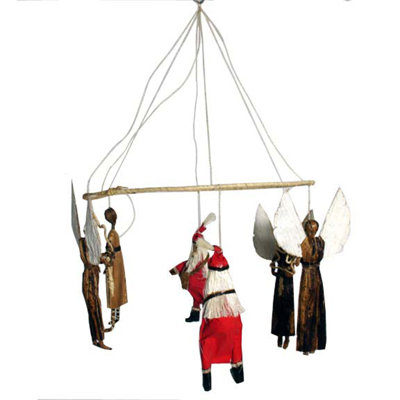 Figurine suspendue noël mobile avec père noël et ange