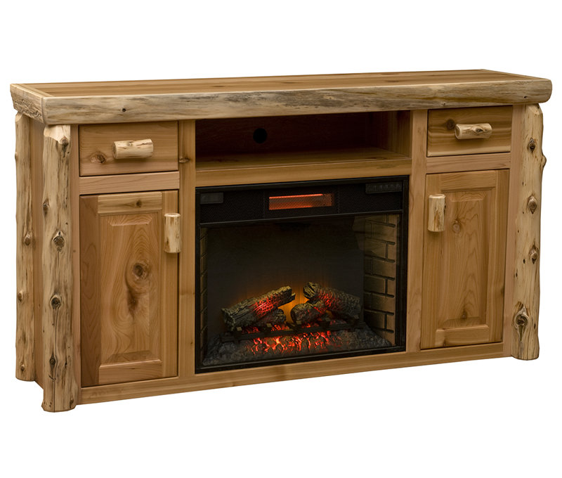 Fireside Lodge Cedar Log Entertainment Centre with Fireplace - Natural