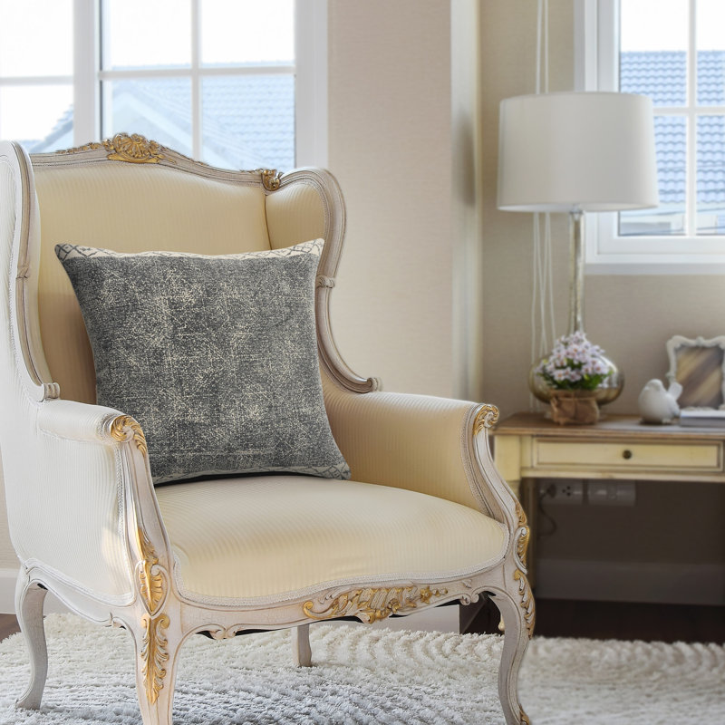 Gray and Cream Patchwork Cotton Silk Throw Pillow