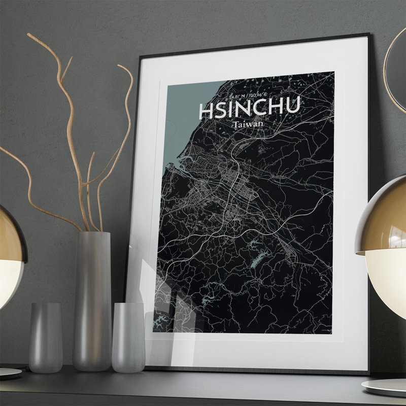 Hsinchu City Map In Midnight - No Frame Print, 36cm H x 24cm W x 0.05cm D