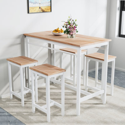 Ensemble de table de cuisine moderne avec quatre tabourets de bar, structure en métal et panneau de fibres à densité moyenne