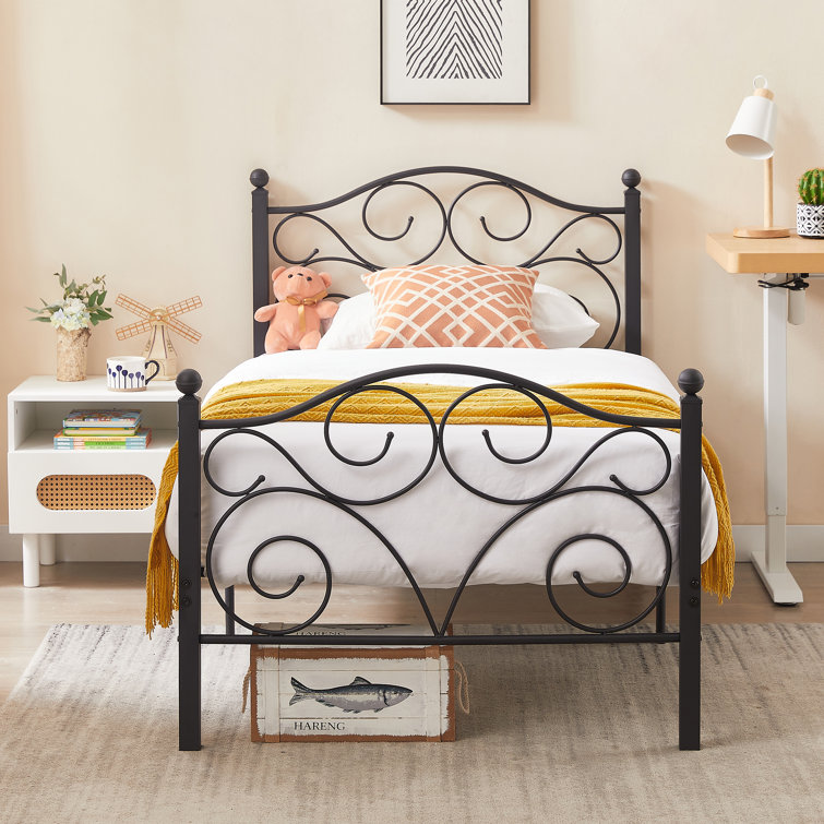 Auxter 38" Metal Platform Bed Frame with Parisian Style Headboard and Footboard, Heavy-duty Slats Support, Under Bed Storage, No Box Spring Needed