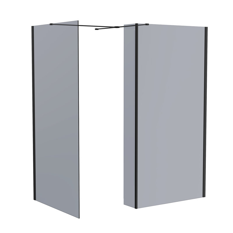 Black Walk In Shower Enclosure Wet Room Grey Glass Screen 900mm & 900mm with 300mm Return Panel