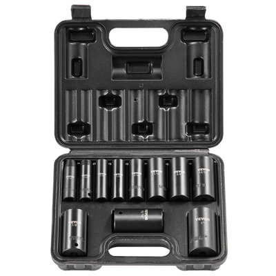 3/8" Drive Impact Socket Set, 11 Piece Deep Socket Set SAE 5/16"-1", 6 Point CR-V Alloy Steel for Auto Repair, Easy-to-Read Size Markings, Rugged Construction, Includes Storage Case