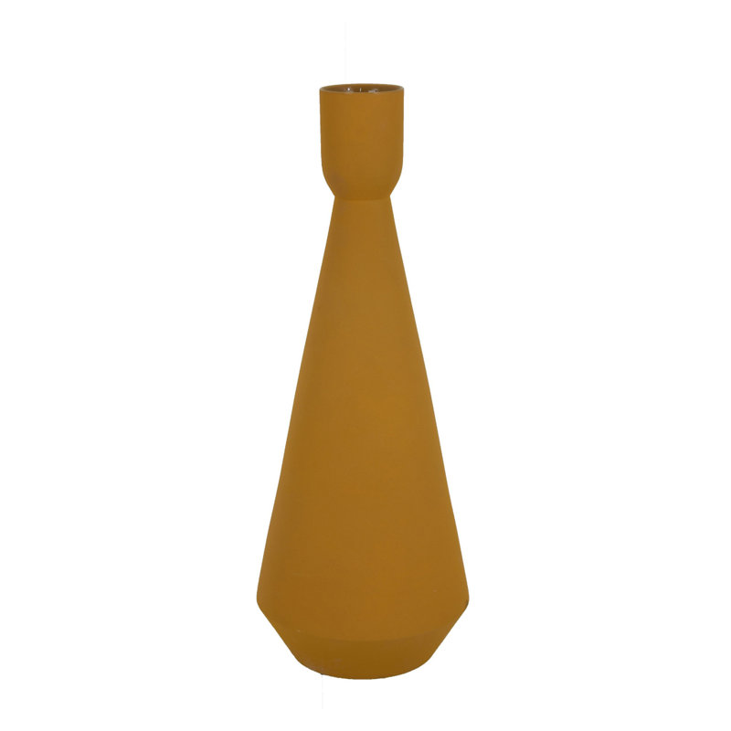 Decorative Vase, Flared Rim, Angular Edges, Mustard Yellow Ceramic 15 Inch