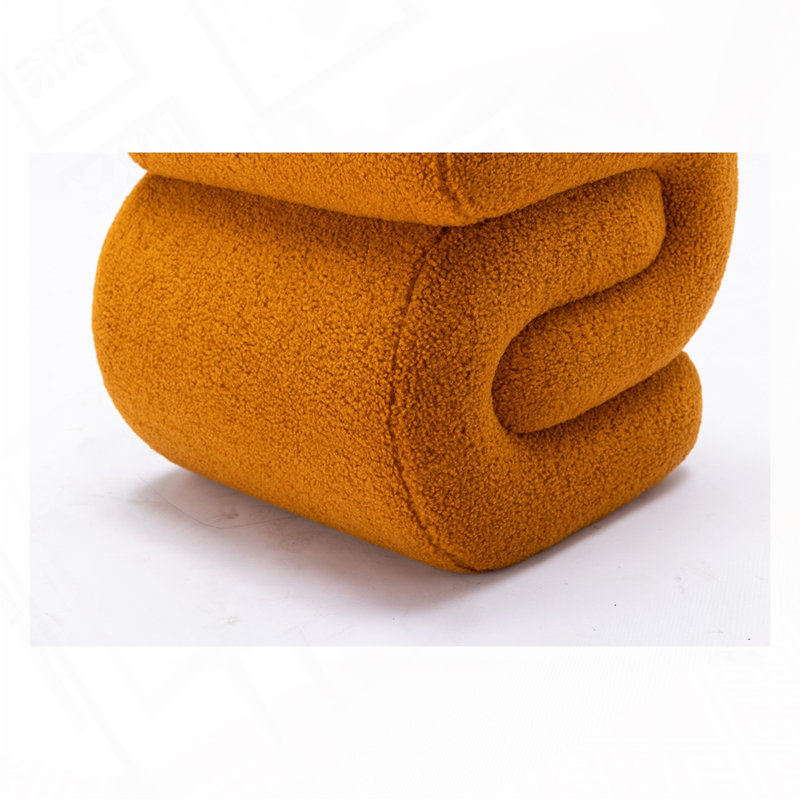 S-shape Ottoman Makeup Stool Footstool, Orange Teddy