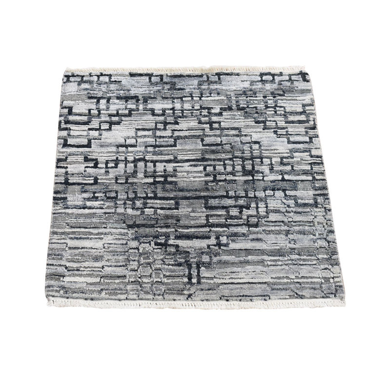 Tapis oriental 2 po x 2 po gris, design moderne, en soie avec laine texturée, noué à la main, échantillon Fragment 2AB25E845BC146BCA64E056C9C3830C6