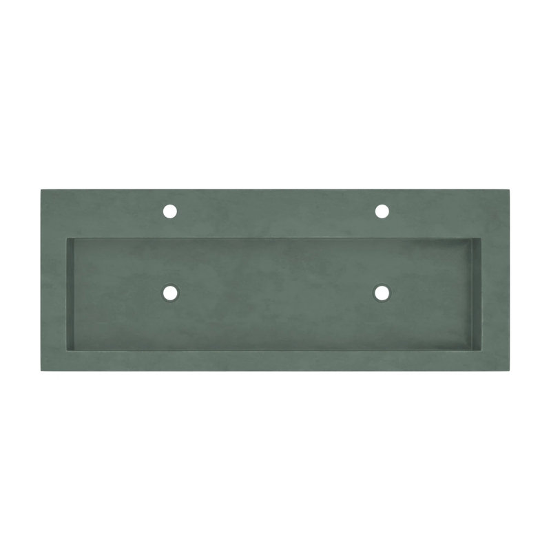 NativeStone Concrete Handmade Rectangular Drop-in Trough Bathroom Sink 48", Two Holes Faucet, Forest