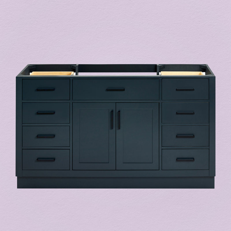 60" Single Sink Bathroom Vanity, Midnight Blue, Matte Black