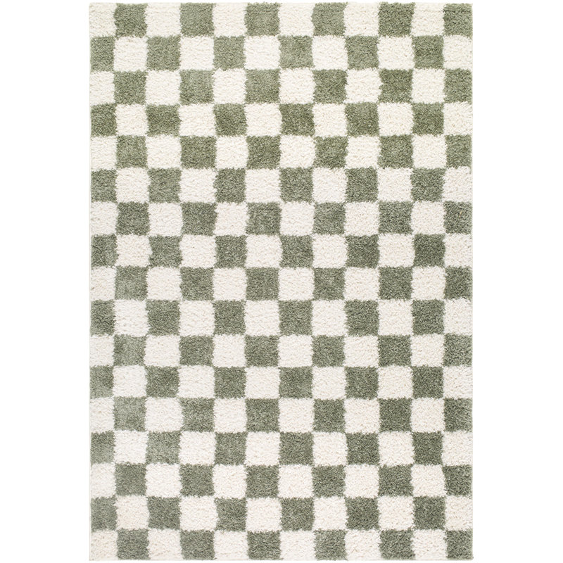  Edaline Machine Woven Rug, Ivory/Green, Rectangle 5'3" x 7'