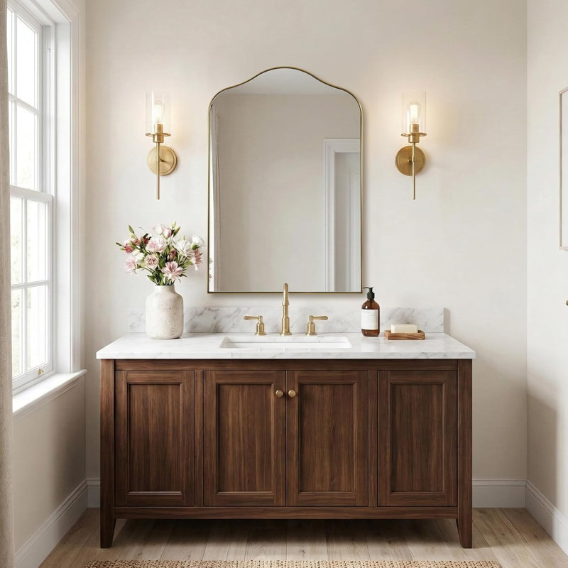 Miroir de salle de bain Aremi Cadre en acier inoxydable, 38 po x 26 po, Or brossé
